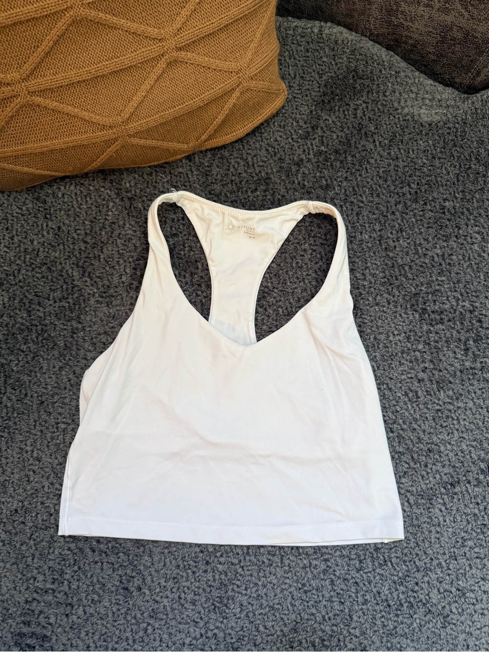 offline by aerie lowkey longline racerback sports bra in white (no padding)